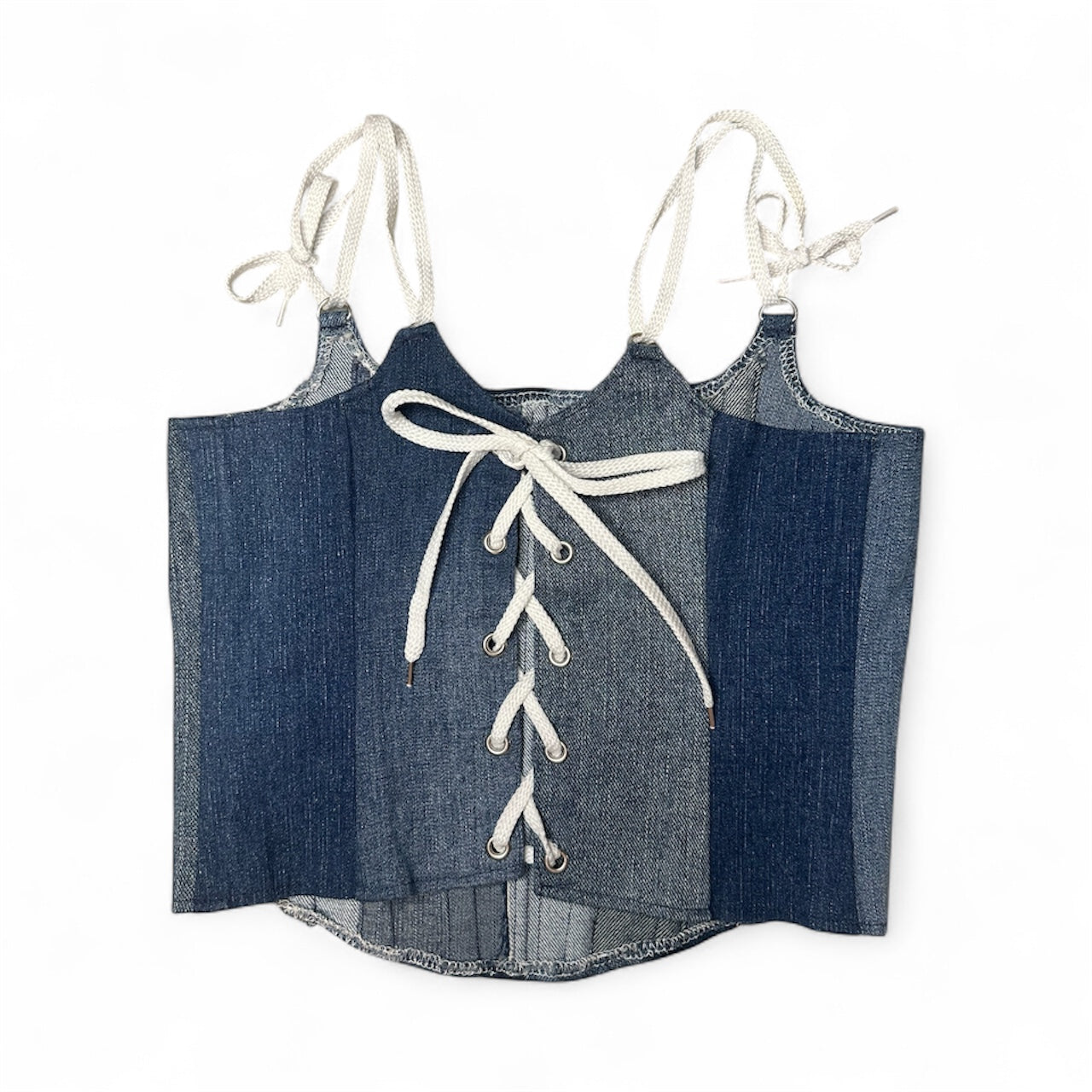 Denim Corset with Straps - Multicolor Wash