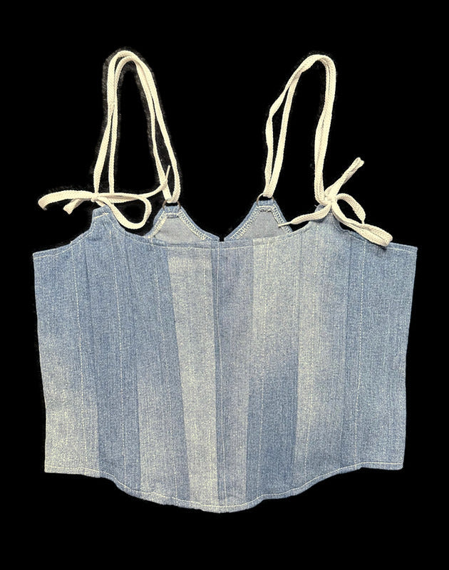 Denim Corset with Straps - Light Wash