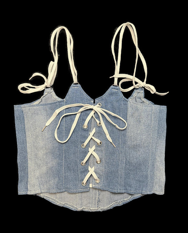 Denim Corset with Straps - Light Wash