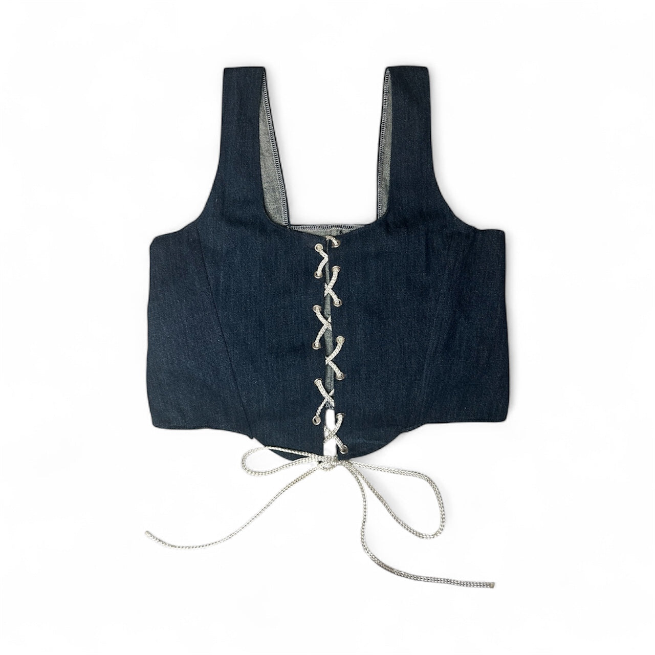 Lace up Front Top - Dark Wash