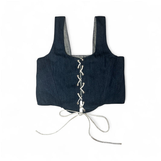 Lace up Front Top - Dark Wash