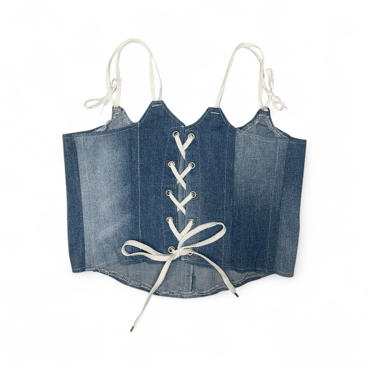Denim Corset with Straps - Light Wash